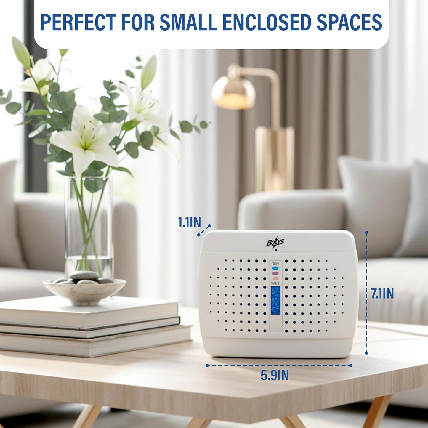 Mini Dehumidifier for Small Spaces – Rechargeable Silica Gel Dehumidifier – Reusable Moisture Absorber for Closet, Wardrobe, Drawer, Car, RV & Storage – Cordless Use After Charging
