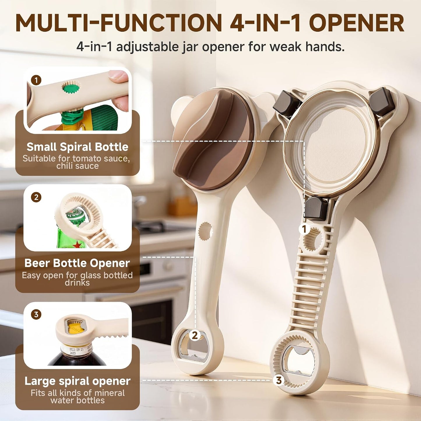 2026 Upgraded 4-in-1 Jar Opener - Adjustable Stainless Steel Lid Remover for Seniors & Arthritis Sufferers, Fits Kitchen Jars, Bottles & Cans Blue