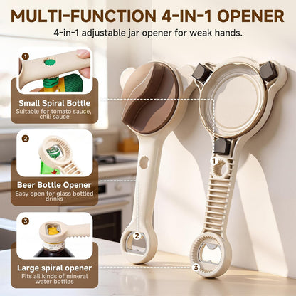 2026 Upgraded 4-in-1 Jar Opener - Adjustable Stainless Steel Lid Remover for Seniors & Arthritis Sufferers, Fits Kitchen Jars, Bottles & Cans Blue