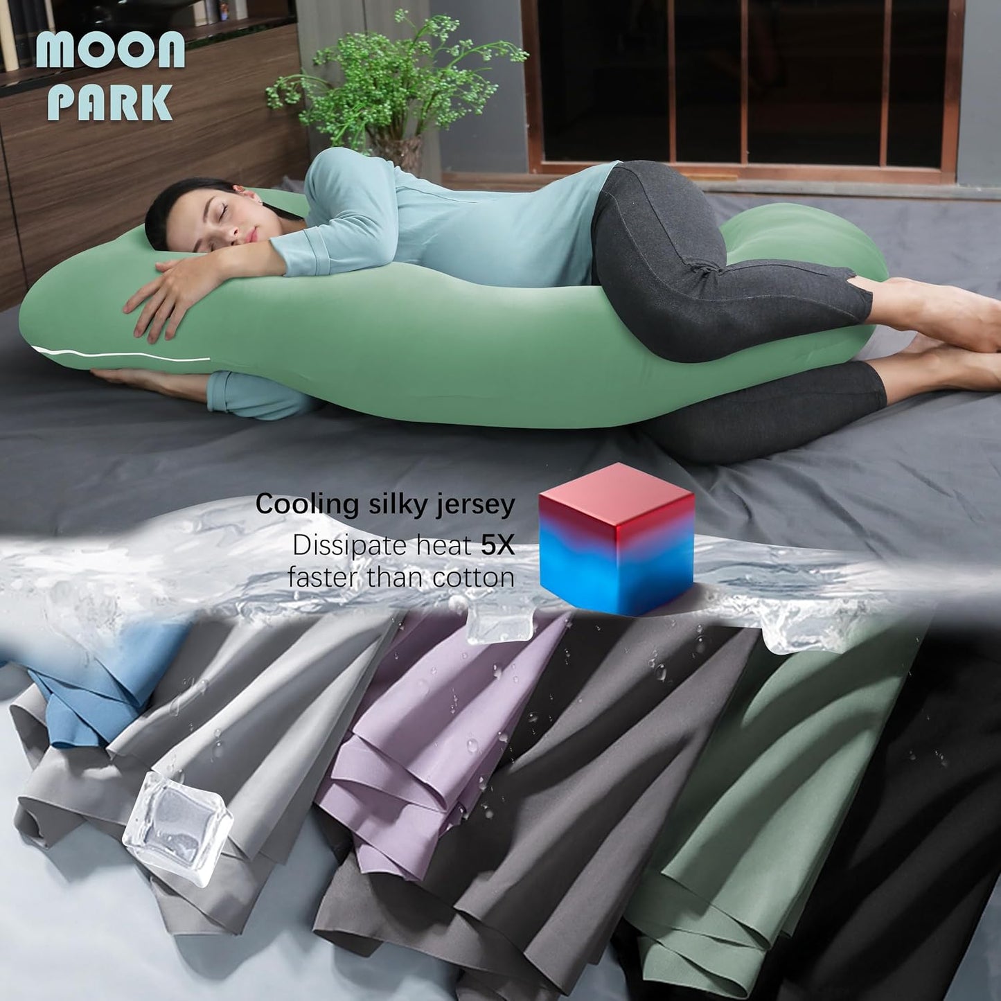MOON PARK Pregnancy Pillows for Sleeping - 57 Inch U Shaped Full Body Maternity Pillow with Removable Cover - Support for Back, Legs, Belly, Hips - Pregnancy Pillow for Women - Grey