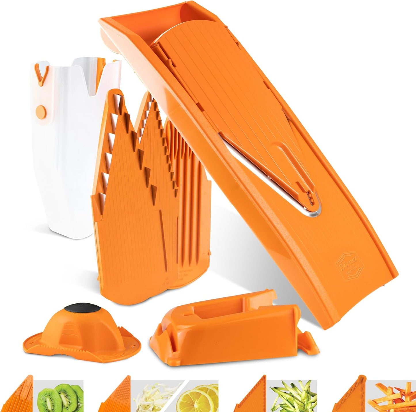 Mandoline Food Slicer Börner V1 (Profi Set) by Reston Lloyd • V-Slicer with 4 Inserts, Docking Station & Food Holder • Made in Germany • Fruit & Vegetable Chopper • Multiple Settings • Color: Red