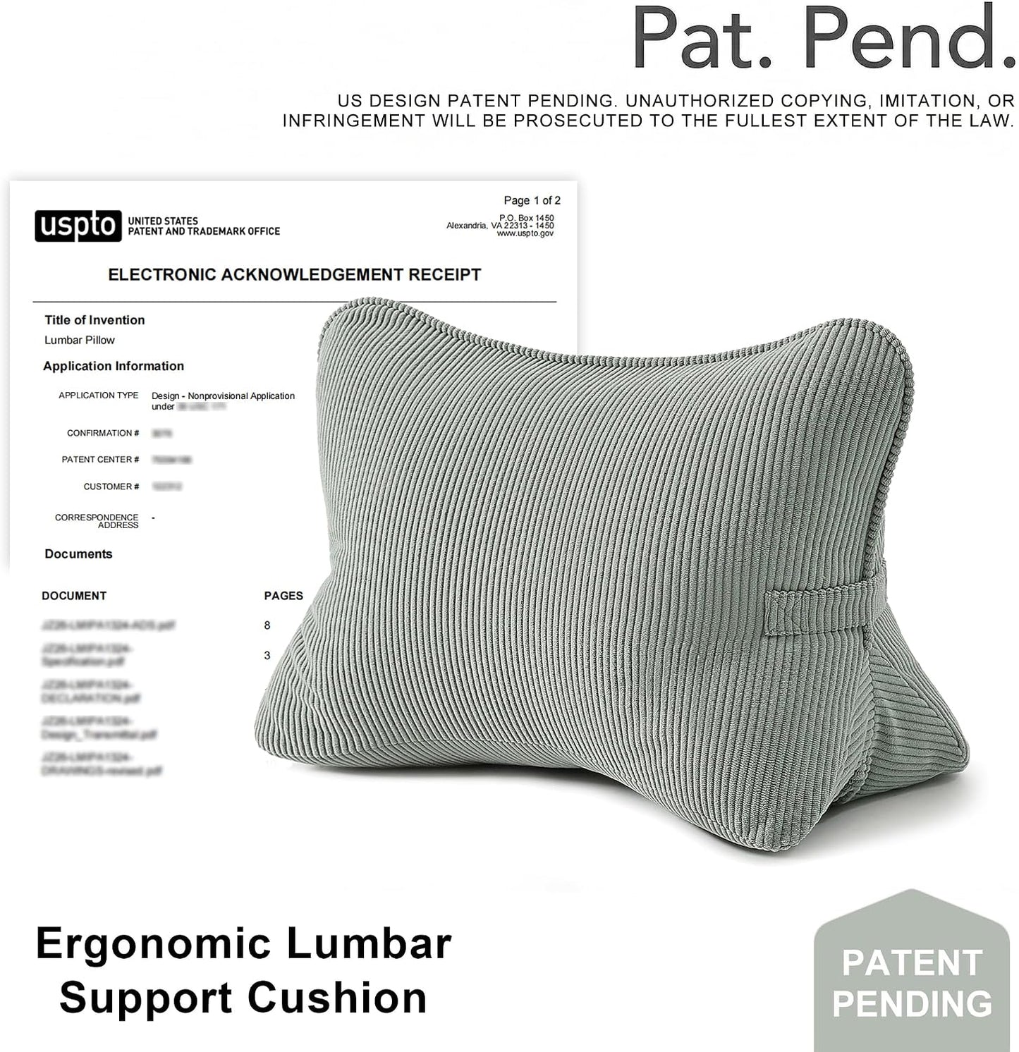 Pat. Pend. Corduroy Lumbar Support Back Pillow for Watching TV, Reading & Gaming, Ergonomic Triangle Support Cushion for Sofa, Armchair & Bed Sitting, Removable Washable Cover, Beige Gray