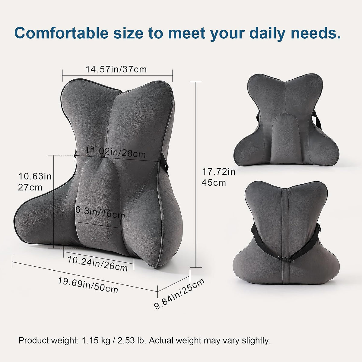 Lumbar Support Pillow(Pat. Pend) – Multi-Functional Ergonomic Back Cushion for Sofa Chair, Car Seat & Sofa, Reading Pillow with Firm Multi-Zone Support to Relieve Lower Back Pain, Misty White