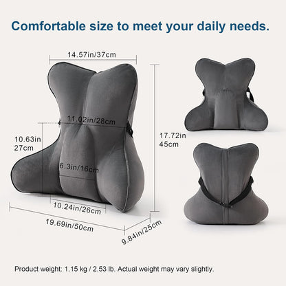 Lumbar Support Pillow(Pat. Pend) – Multi-Functional Ergonomic Back Cushion for Sofa Chair, Car Seat & Sofa, Reading Pillow with Firm Multi-Zone Support to Relieve Lower Back Pain, Misty White