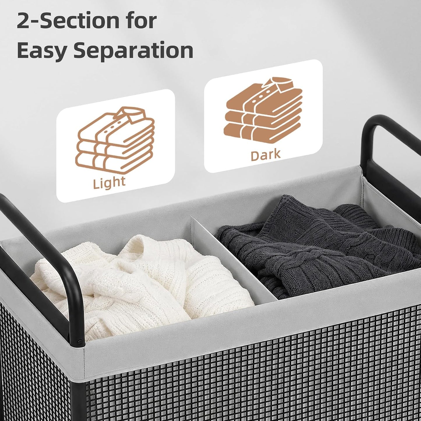 STORAGE MANIAC Rolling Laundry Hamper with Wheels 2-Section Laundry Sorter Rolling Laundrys Basket on Wheels with Removable Bag Clothes Hamper Laundrys Organizer Cart Bathroom Bedroom 100L Beige