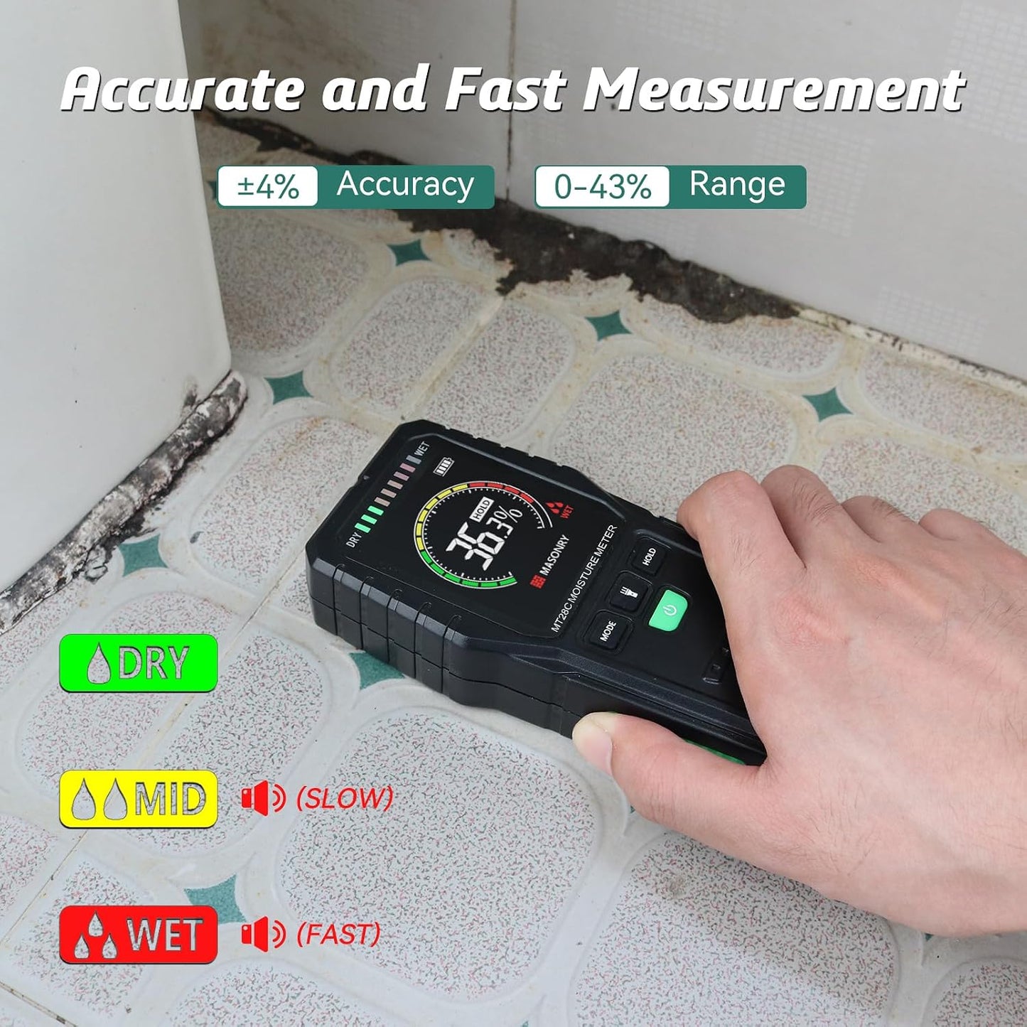 RDINSCOS Pinless Moisture Meter for Wood & Wall | Digital Moisture Detector, Flooding Detection, High Humidity Detection, For Walls, Floor, Masonry