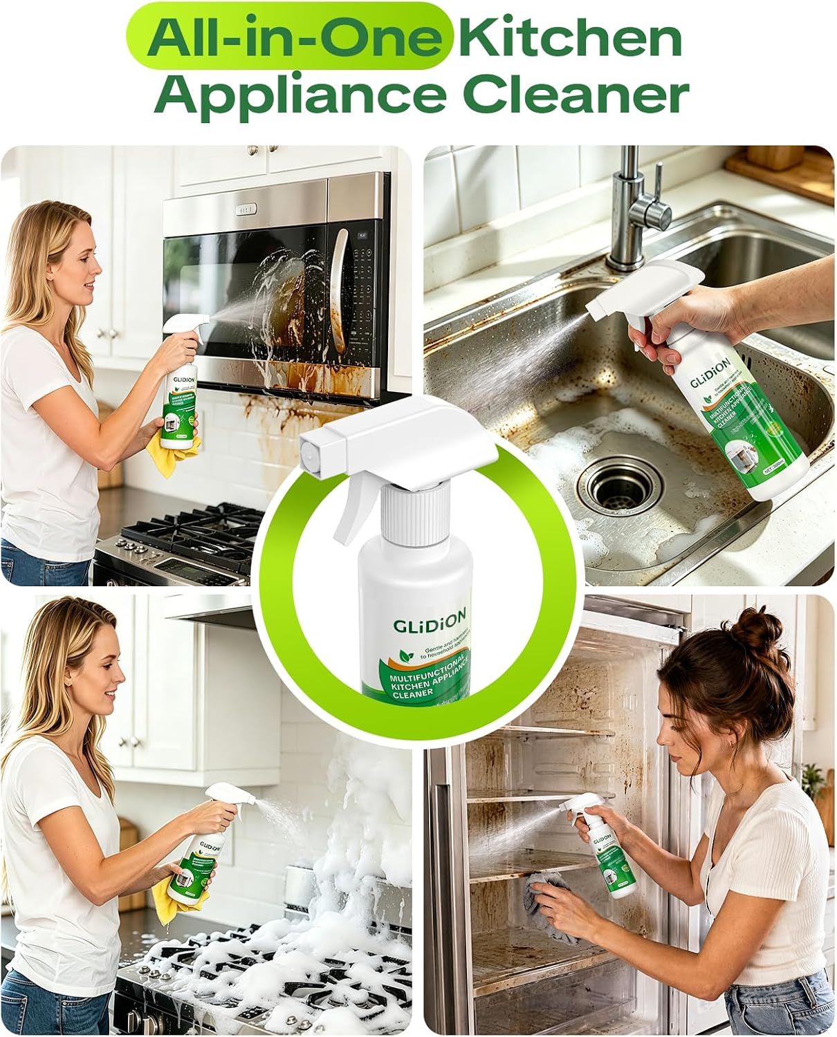Kitchen Appliance Degreaser Cleaner, Foam Sprayer, 10.1 Fl Oz | Multifunctional Formula, Low-Irritation, Non-Corrosive, No Harsh Fumes, Fits Oven Air Fryer Microwave Stove Refrigerator