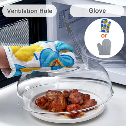 12 Inch Borosilicate Glass Light Microwave Splatter Cover for Food | All Glass Tall Splatter Guard Microwave Plate Serving Dish Covers Lid with Handle for Heating Food