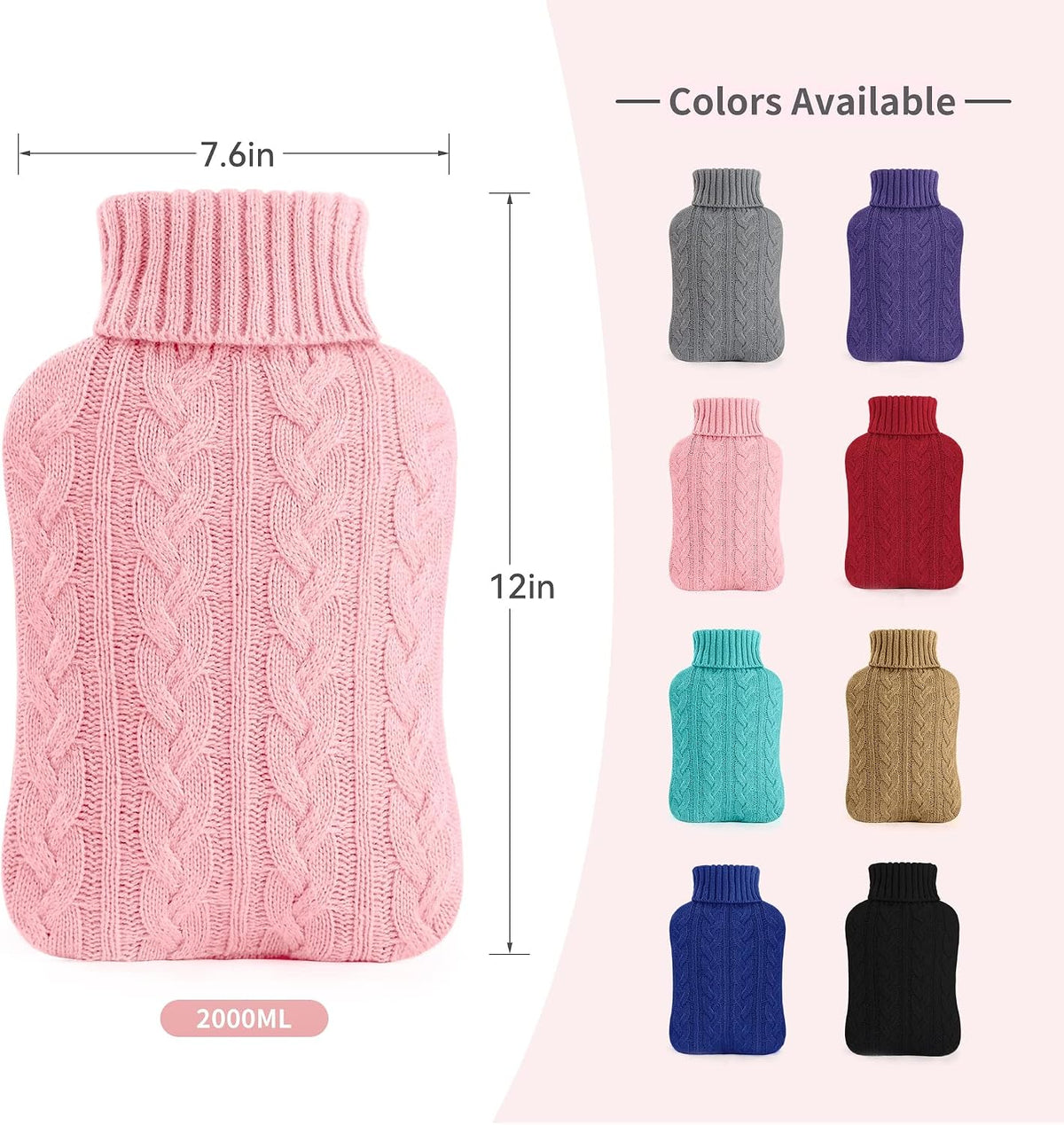 samply 2L Hot Water Bottle with Knitted Cover, Hot Water Bag, Purple
