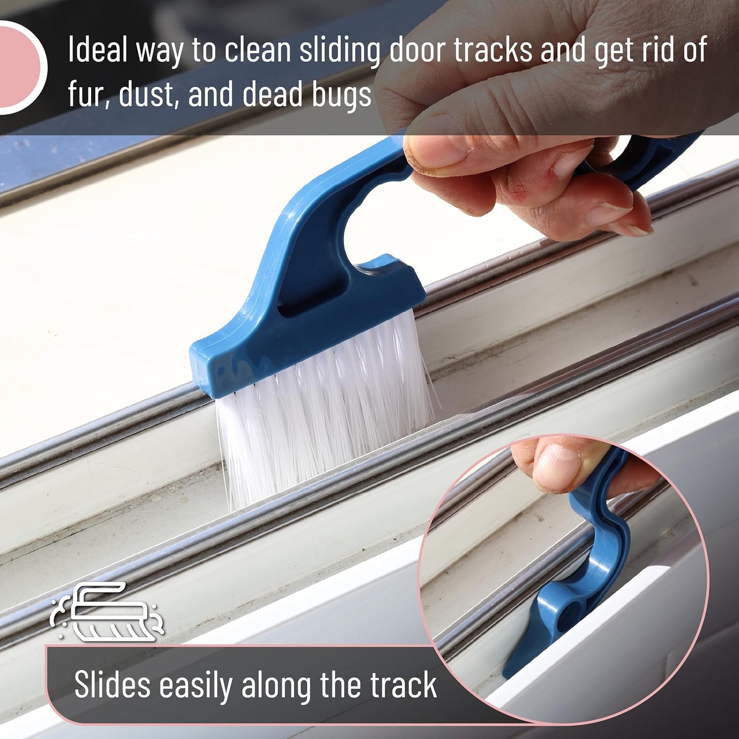 Slick- Window Track Cleaning Brush, 2 Pack, Yellow/Purple Ergonomic Handle, Built-in Scraper, Multipurpose, Window Track Cleaning Tools