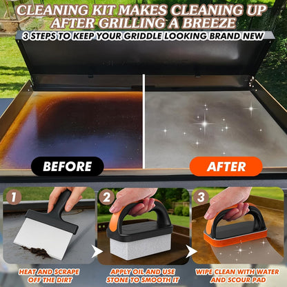 19 in 1 Griddle Cleaning Kit for Blackstone Accessory Cleaner Tool | Ergonomic Handle 12 Cleaning Pads 4 Grill Stone Griddle Scraper for Flattop Grill Cleaning, Easy to Remove Stain