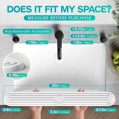 Stone Faucet Mat for Kitchen Sink – Diatomite Fast-Drying Stone Tray, Faucet Mat Sink Splash Guard, Decorative Sink Protector for Kitchen Bathroom Counter (Light Grey, 20''x3.9'')