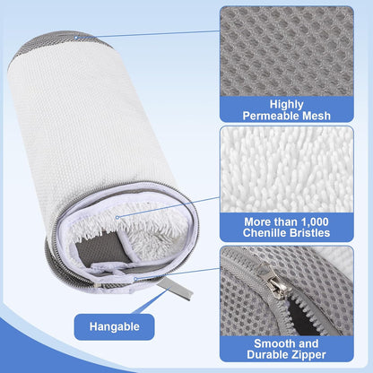 2 PCS Shoe Washing Machine Bags for Washer and Dryer, Grey + White | Reusable Laundry Shoe Bag, Hands Free, Hidden Self-locking Zipper, 360° Deep Cleaning, For Sneakers and All Shoes Types