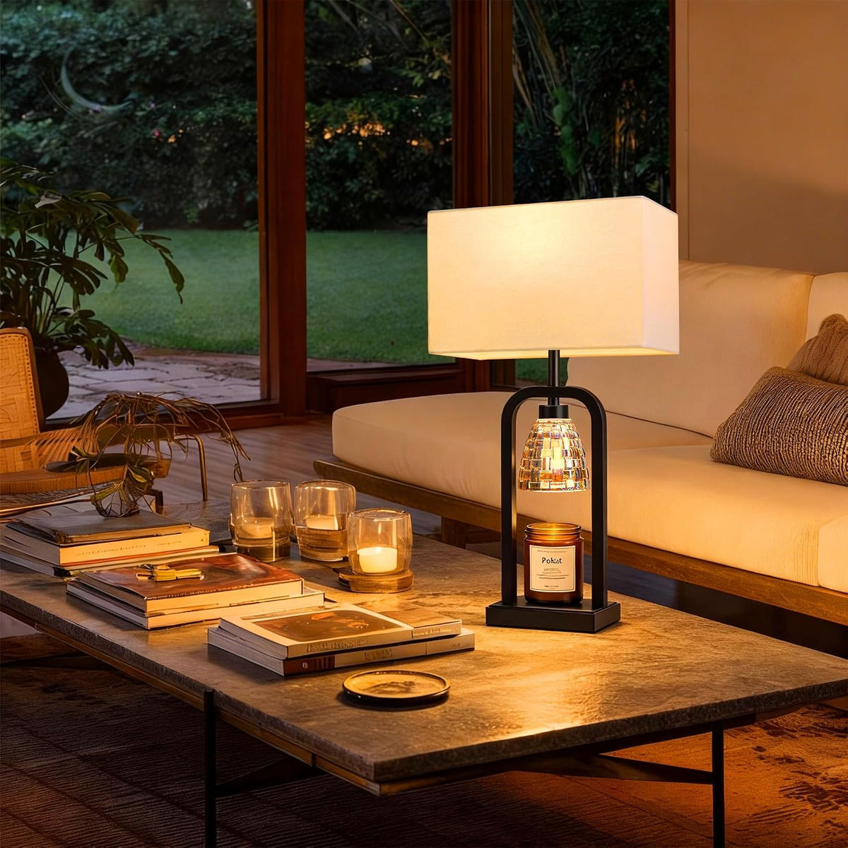PoKat 2 in 1 Gold Table Lamp with Candle Warmer, Timer & Dimmer, Modern