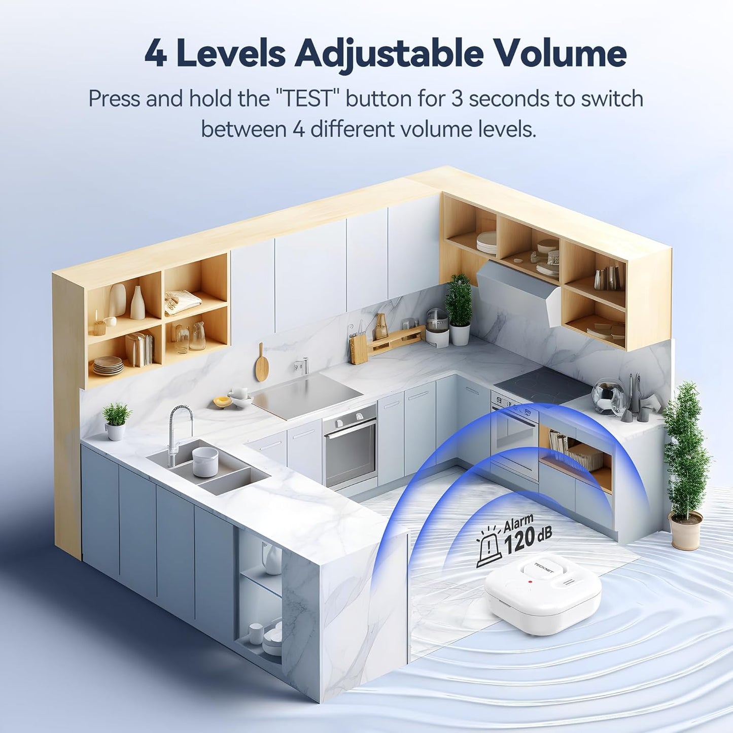 TECKNET Water Leak Detectors for Home, 120dB Water Sensor Alarm Leak Detector, IP66 Waterproof, Water Leak Detectors for Bathroom, Sink, Laundry, Window, Basements, Kitchens(3 Pack, Battery Included)