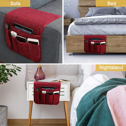 Sofa Armrest Organizer Non-Slip Remote Control Holders for Recliner Couch Chair Armchair Caddy with 5 Pockets for Table,Cell Phone,Ipad,Magazines,Books (Black, 13 x 35 Inch)