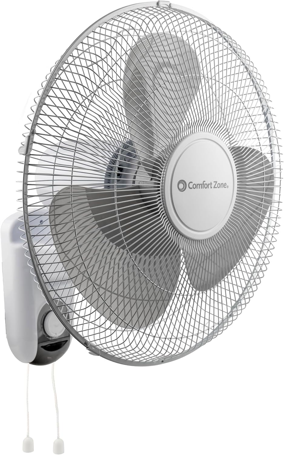 Comfort Zone 16-Inch Fan with Remote Control – Quiet 3-Speed Oscillating Indoor Fan with 90° Wide-Angle Airflow, Timer & Sleep Modes – Space-Saving Wall Fan for Bedroom, Home Gym & Office, White