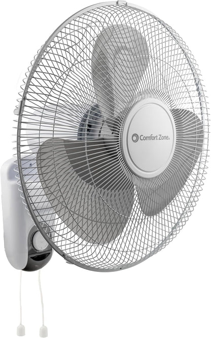 Comfort Zone 16-Inch Fan with Remote Control – Quiet 3-Speed Oscillating Indoor Fan with 90° Wide-Angle Airflow, Timer & Sleep Modes – Space-Saving Wall Fan for Bedroom, Home Gym & Office, White