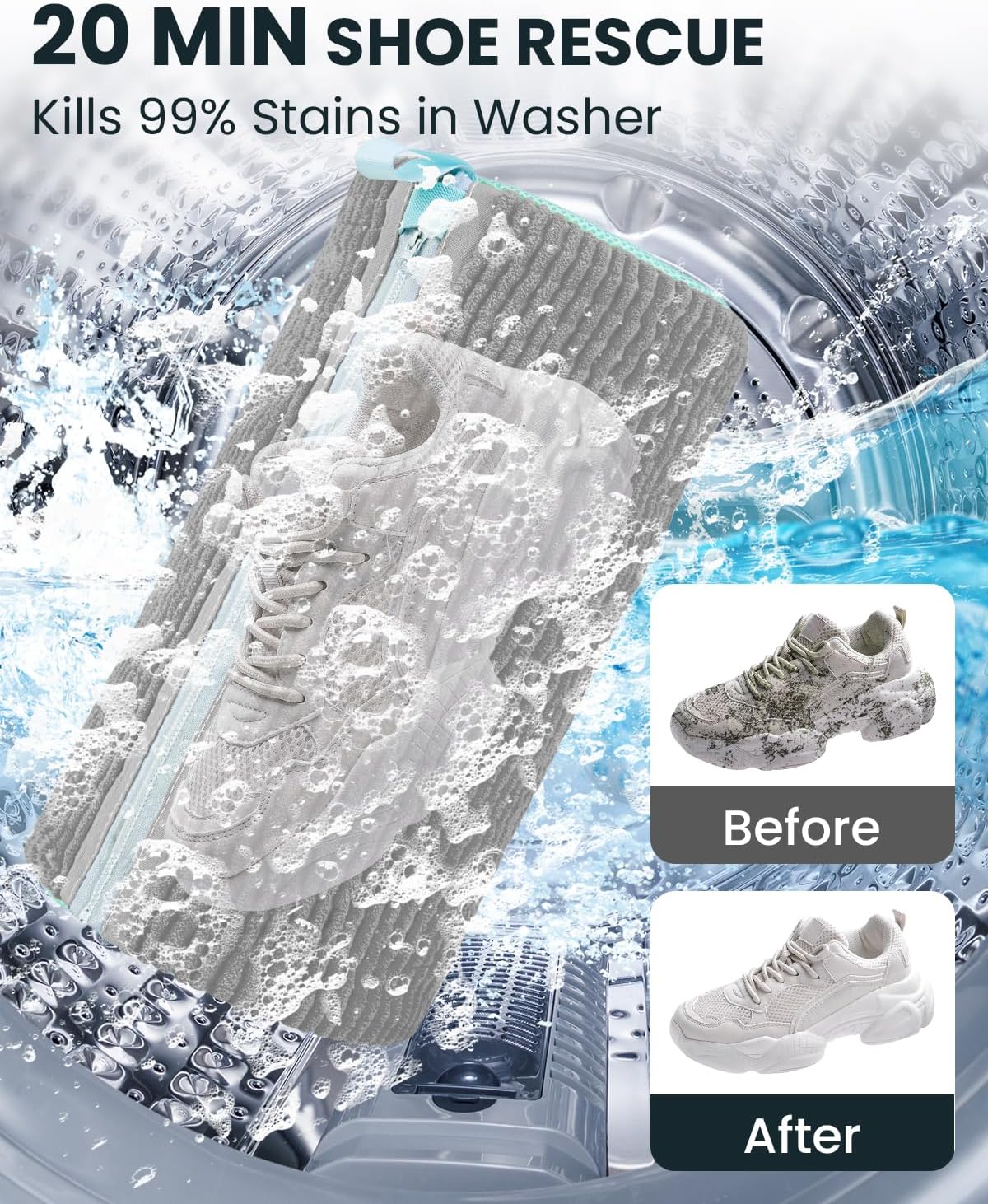 Shoe Washing Machine Bag: 2 Pack Reusable Shoes Cleaning Bags, Light Yellow | Heavy Duty Shoe Laundry Bag for Washer & Dryer, 360° Deep Clean for Sneakers Tennis Shoes, Gifts for Women Men (2pcs)