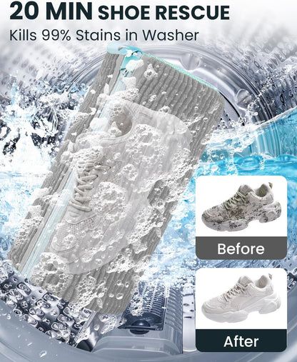 Shoe Washing Machine Bag: 2 Pack Reusable Shoes Cleaning Bags, Light Yellow | Heavy Duty Shoe Laundry Bag for Washer & Dryer, 360° Deep Clean for Sneakers Tennis Shoes, Gifts for Women Men (2pcs)