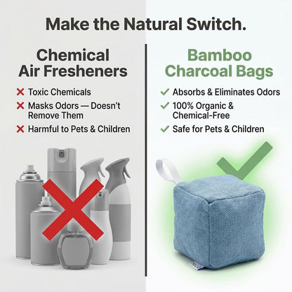 4 pack Naturally Activated Bamboo Charcoal Air Purifying Bags | Natural Home Deodorizer Bag | Charcoal Bag Odor Absorber For Pets | Odor Eliminator & Moisture Absorber Air Freshener Bag (200g Pyramid)