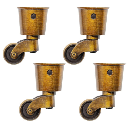 Waziaqoc 4pcs Antique Brass Caster Cups, Vintage Swivel Round | Zinc Alloy, For Chair Table Shelf, 65.5mm / 2.58inch