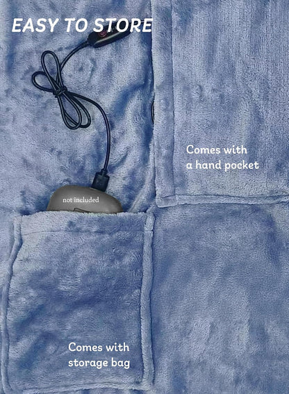 USB Heated Blanket, Heating Lap Blanket Throw, Wearable Soft Outdoor Cozy Travel Throw for Stadiums, Picnics, Travel, Camping, Hiking, and Wheelchair Use, Light Blue