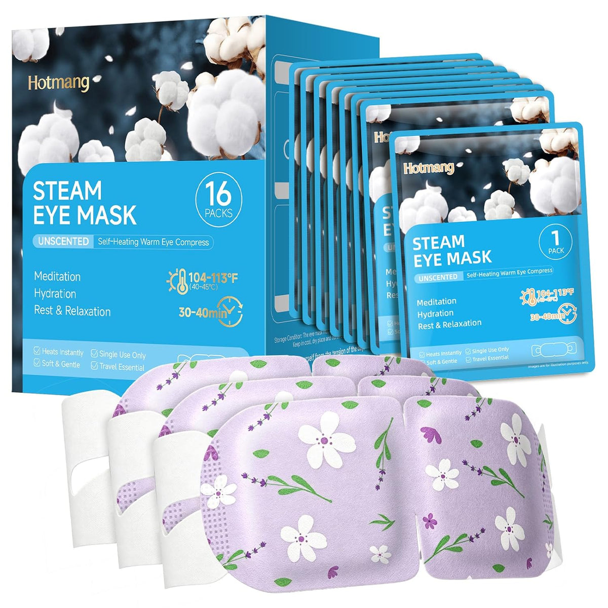 16 Pack Self Heating Steam Eye Mask - Disposable Warming Eye Mask for Dry Eyes, Travel & Sleep Essential, Soothing Relief for Eye Fatigue, Ideal Spa Gift (Lavender)