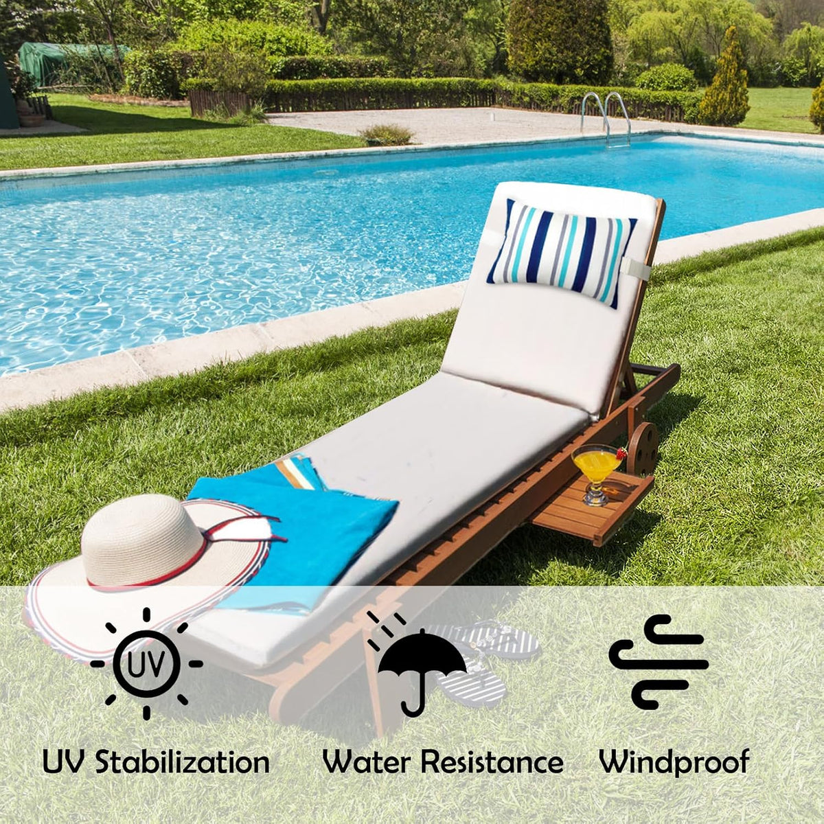 Chaise Lounge Head Pillow Oudoor Patio Pillow with Elastic Strap