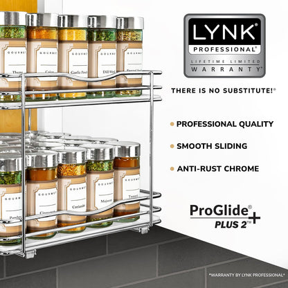 LYNK PROFESSIONAL® Pull Out Spice Organization for Cabinets - 4-3/8 inch Wide – Spice Rack for Inside Cabinets, Slide Out Spice Rack Organizer for cabinet – Pull Out Spice Rack, Sliding 2 Tier Chrome