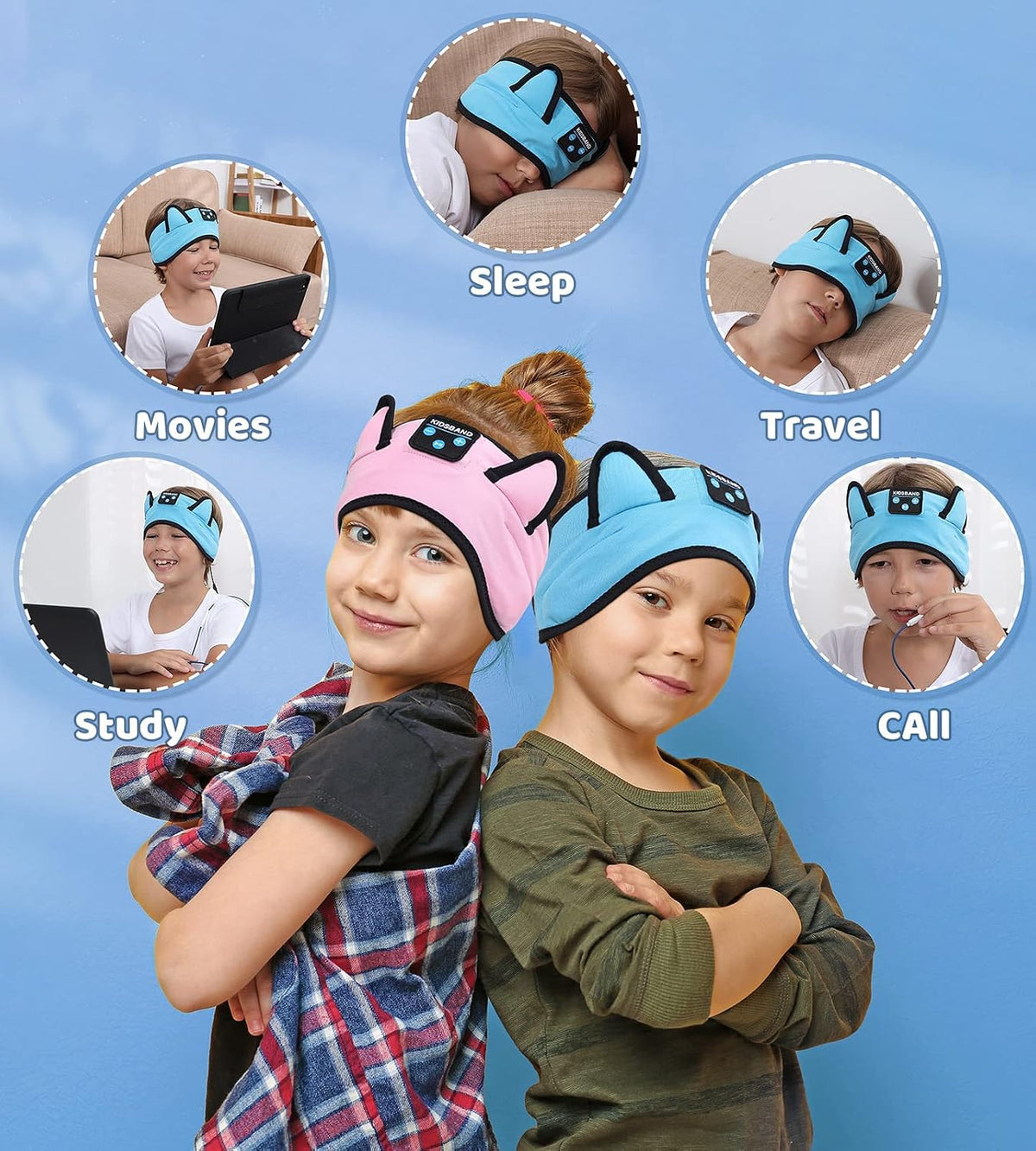 KIDSBAND Kids Bluetooth Headphones, Sleep Headband [Wireless & Wired Playback 2in1] Foldable Headphones for School/Travel/Tablet/Sleep