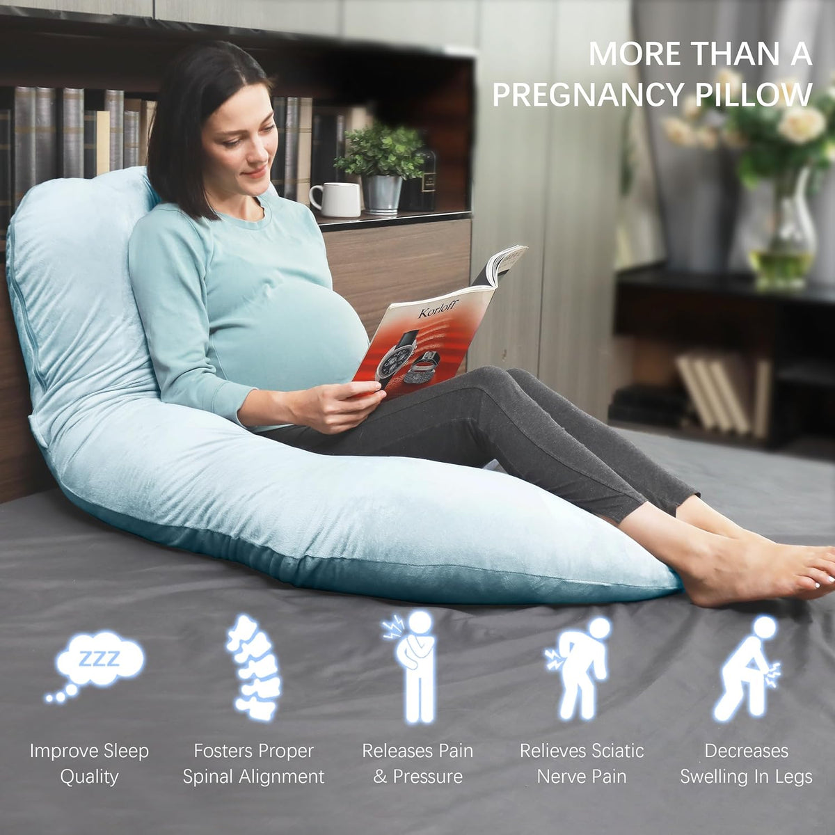 MOON PARK Pregnancy Pillows for Sleeping - 57 Inch U Shaped Full Body Maternity Pillow with Removable Cover - Support for Back, Legs, Belly, Hips - Pregnancy Pillow for Women - Grey