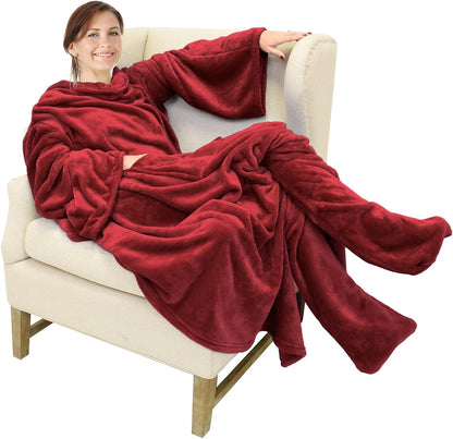 Catalonia Wearable Blanket with Sleeves & Foot Pocket for Adults | Soft Fleece Throw Wrap with Hands-Free Comfort, Perfect for Reading, TV Time & Relaxing, Christmas Gift for Women & Men