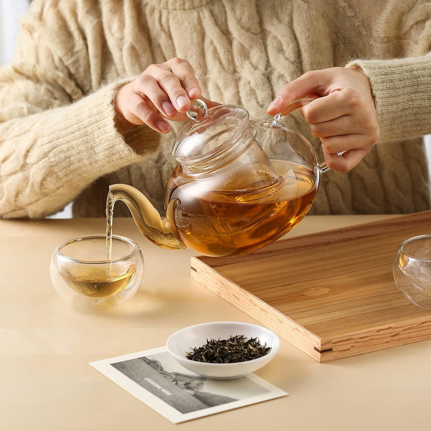 CnGlass Replacement Glass Tea Infuser with Lid for 20.3oz Teapot,Borosilicate Glass-Odor and Stain Free