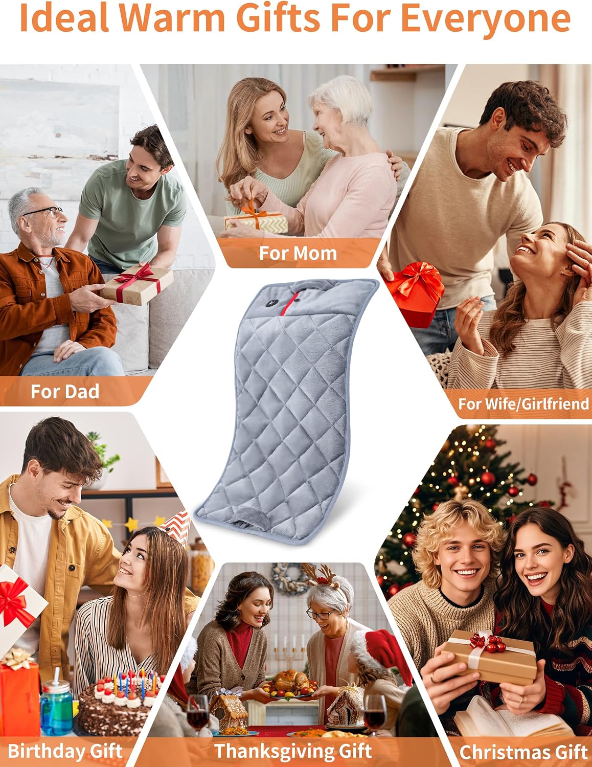 Vofuoti Portable Weighted Cordless Heating Pad with 7.4V 10000mAh Battery | 3 Heat Settings, Outdoor Rechargeable Electric Battery Operated Heated Pad for Back, Abdomen, 12" x 24", Gift for Women Men