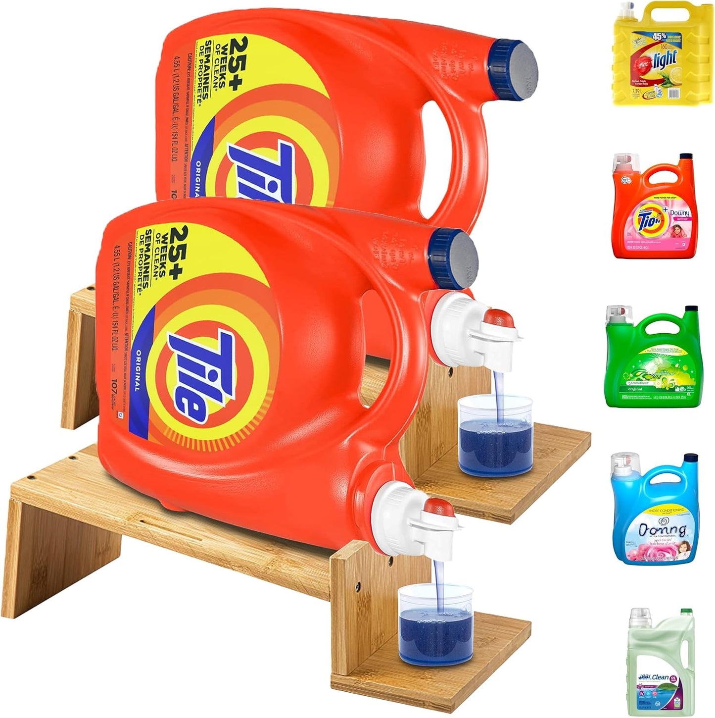 Liquid Laundry Detergent Holder Stand with Drip Tray - 1 Pack - Black | Easy Pouring, Rubber Feet, Angled Stand, Fabric Softener Dispenser for Laundry Room Organization & Storage