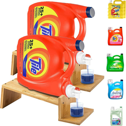 Liquid Laundry Detergent Holder Stand with Drip Tray - 1 Pack - Black | Easy Pouring, Rubber Feet, Angled Stand, Fabric Softener Dispenser for Laundry Room Organization & Storage