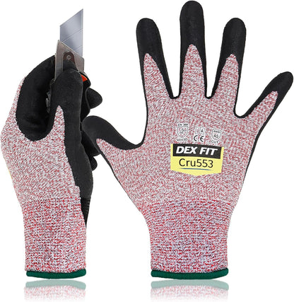 DEX FIT Level 5 Cut Resistant Gloves Cru553, 3D-Comfort Fit, Firm Grip, Thin & Lightweight, Touch-Screen Compatible, Durable, Breathable & Cool, Machine Washable; Grey L (9) 1 Pair