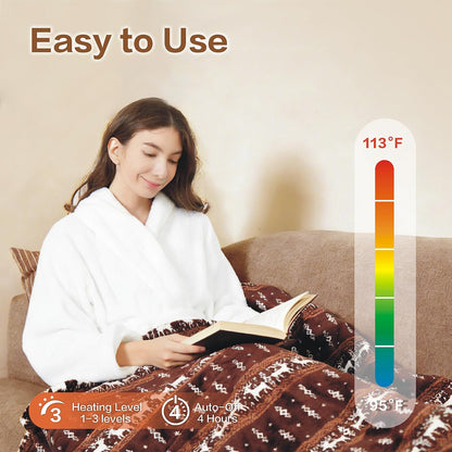 Tefici Electric Heated Blanket, Super Cozy 2-Layer Flannel Heated Throw
