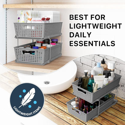 Simple Houseware 2 Tier Pull-Out Sliding Drawer Under Sink Storage, White | Great for Kitchen Bathroom Tray Shelf Organizer