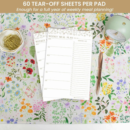 bloom daily planners Weekly Meal Planning Pad - Magnetic Hanging Refrigerator Menu Planner with Tear-Off Sheets & Perforated Grocery Shopping Lists - 6” x 9” (Pink Floral)