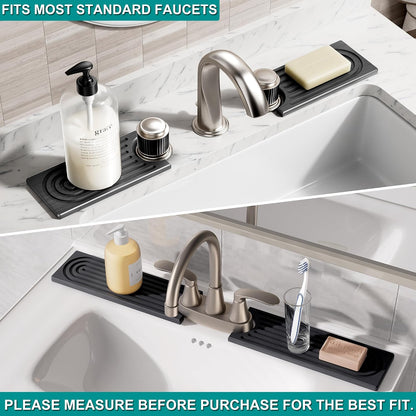 Stone Faucet Mat for Kitchen Sink - Quick Dry Diatomite Sink Splash Guard, Prevents Moisture Buildup & Water Stains, Water Absorbing Stone Tray for Bathroom Countertop (Dark Gray, 23.6" x 4")