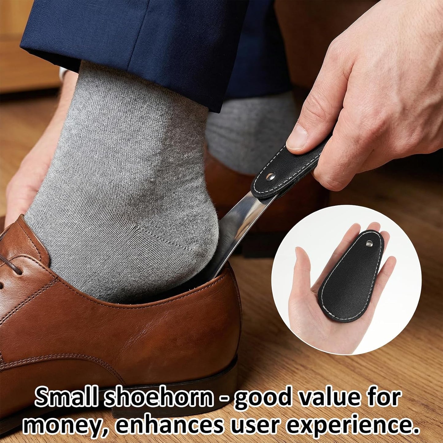InnoHHustle Short Shoe Horn with PU Leather Cover 4.3 Inch Metal Shoe Spoon Portable Mini Travel Leather Shoehorn Travel Shoes Spoon Helper Short Shoes Tongue Pocket Handled Shoespooner for Women Man