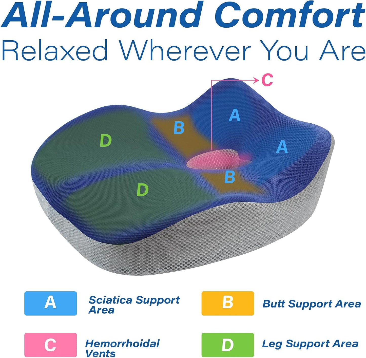 Allaboutsla Car Seat Cushion for Driving, Car Seat Pillow for Short Drivers | Ergonomic Memory Foam Seat Cushion for Pain Relief, Adult Booster Seat for Car, Butt Cushion for Car, Truck, Office, B&G