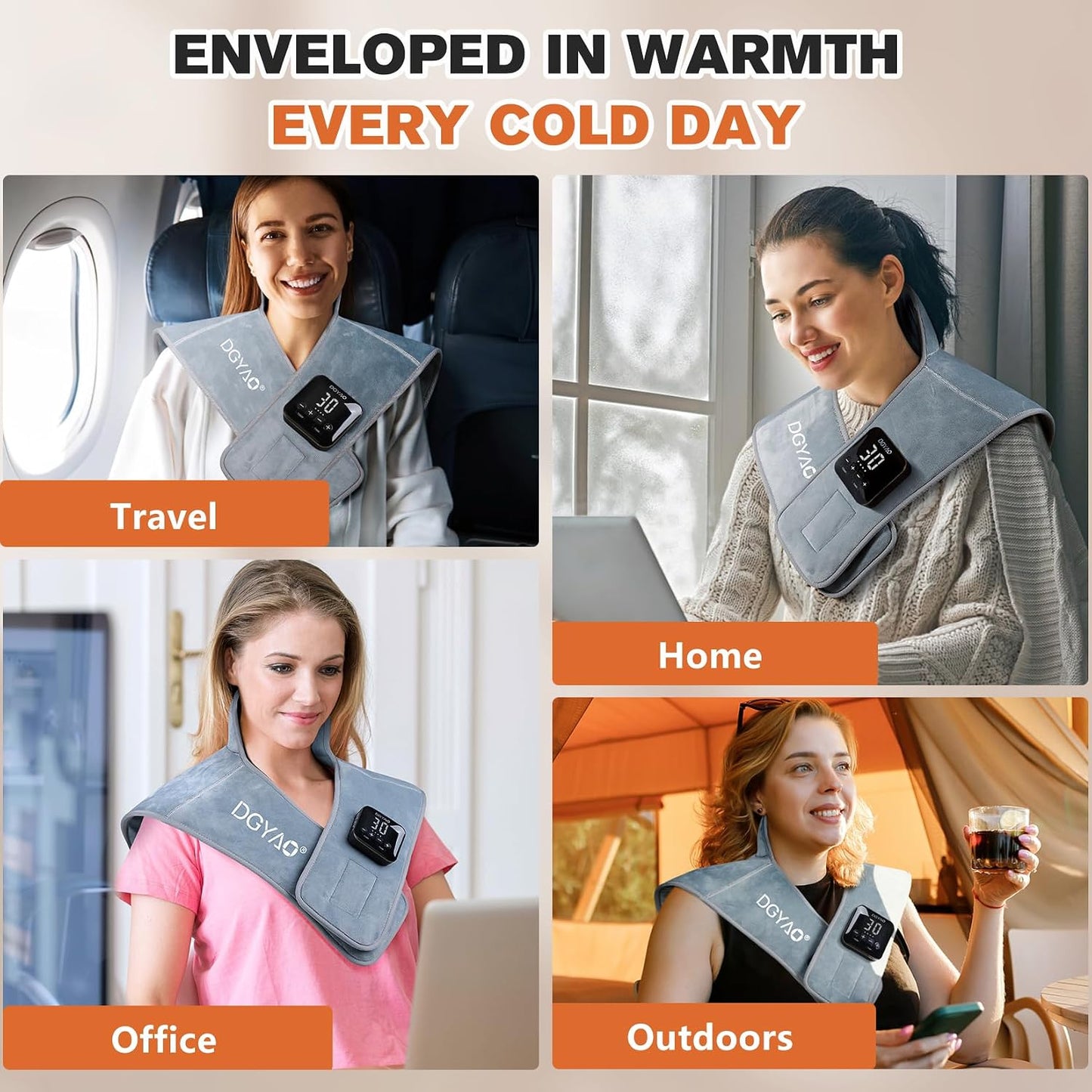 TUOB Heating Pad for Neck and Shoulder, Portable Cordless Heating Pad for Pain Relief with 4000mAh Controller, Rechargeable Electric Heat Pad, 4 Heat Setting & 6 Timers Auto Off