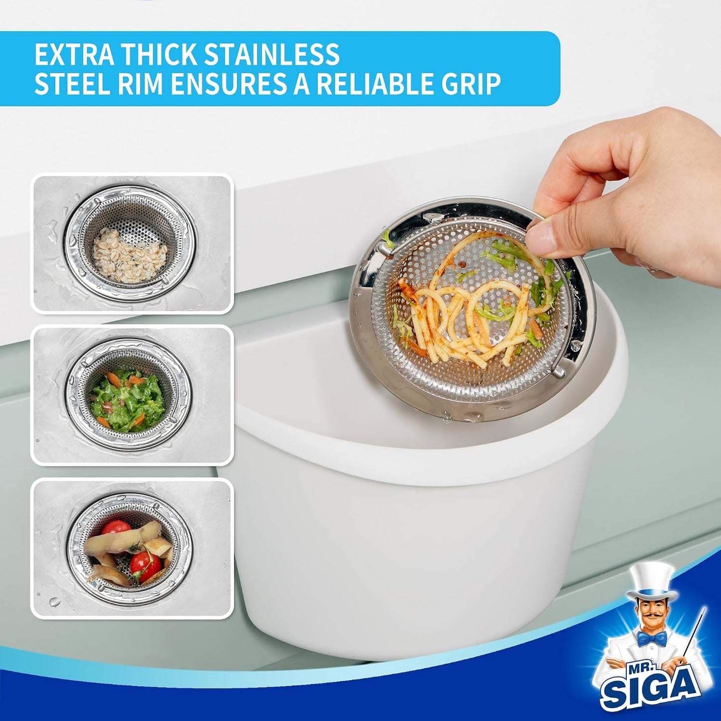 MR.SIGA Kitchen Sink Strainer, Stainless Steel Sink Drain Strainer, 2 Pack | Dishwasher safe sink strainer, outer diameter 4.33 inch/11 cm, inner diameter 3.23 inch/8.2cm