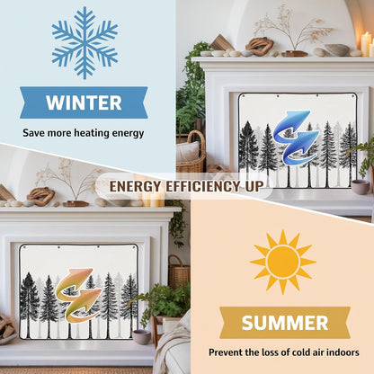 Magnetic Fireplace Cover Oak Tree Forest Fireplace Screen Decorative Black Deep Roots Branches Insulation Fireplace Blocker Blanket Save Energy Fireplace Draft Stopper Covers for Living Room 36x30