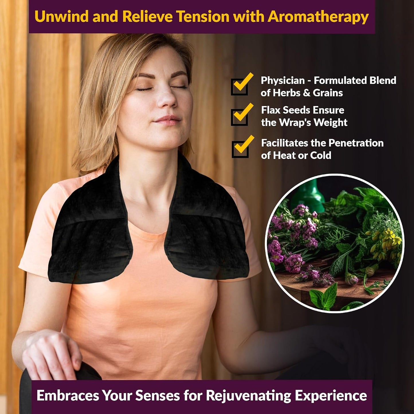 Kozi Neck Heating Pad | Microwaveable Weighted Shoulder Heating Pad | Neck and Shoulder Heating Pad with Clay Beads & Aromatherapy (Khol)