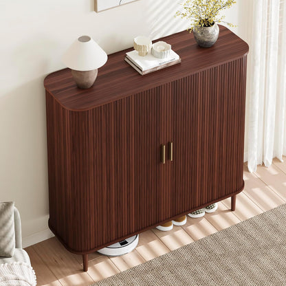 DHH Shoe Storage Cabinet with Sliding Door, 6-Tier Shoe Cabinet with Adjustable Shelves, Modern Freestanding Shoe Storage Organizer for Entryway, Hallway, Living Room (Walnut, 47 ")