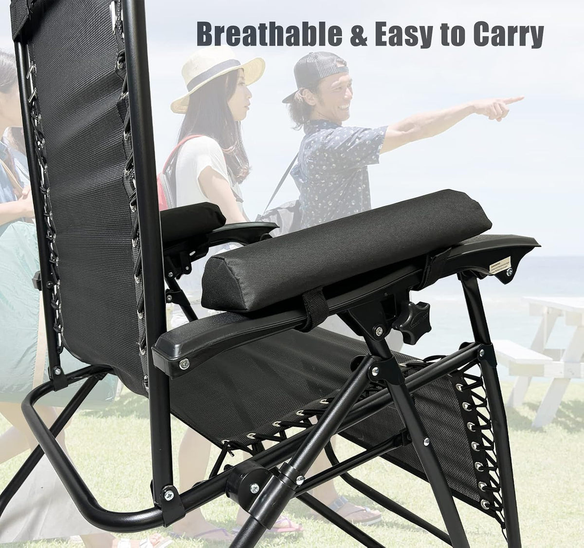 Arm Rest Pads for Zero Gravity Chair, Zero Gravity Chair Cushion with Long Adhesive Strips, Comfort Folding Antigravity Recliners Lawn Camping Patio Lounge Office Chairs Armrest Padding In Pair